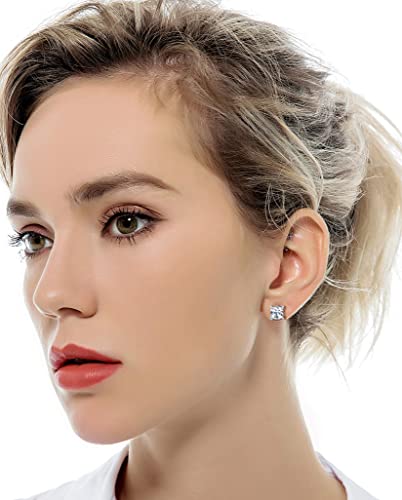 Tornito 6 Pairs 20G Stainless Steel Stud Earrings Square Cubic Zirconia Earring Set For Men Women 3MM-8MM Silver Tone4