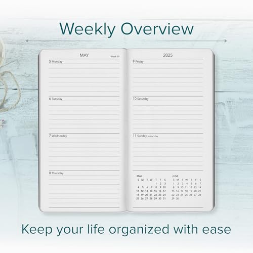 Cambridge Reef Blue Harbor Pocket Planner 2025 - Durable Faux Leather, 192 Pages