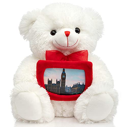 Hollyhome Teddy Bear Stuffed Animal Plush Bear With Red Bow Holding A Picture Frame Soft Plush Toy Christmas Valentine's Day Gift 12 Inches White #TOP22