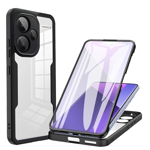 Cover per Xiaomi Redmi Note 13 Pro Plus 5G Custodia Anti-graffio con dell Schermo Integrata 2in1 Dual Layer Ibrida 360° Full Body Antiurto Protettiva Case Transparente+Nero