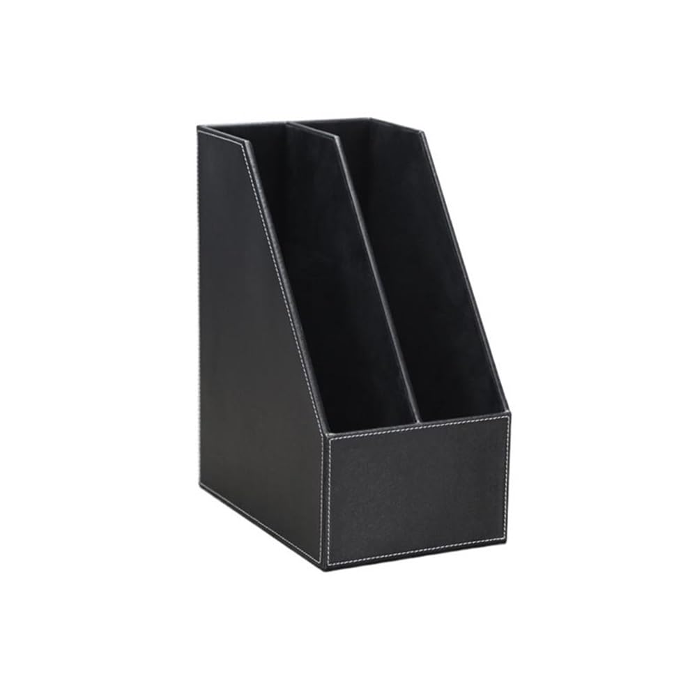 J9V4G6S3B5 Desktop File Rack Vertical Style,Leather Magazine Holder Office Desk Organizer File Document Tray Box(Black)