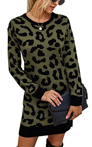 ECOWISH Women Sweater 2020 Leopard Print Long Sleeve Casual Camouflage Knitted Jumper Long Pullover Sweaters Tops 088 Army Green Small
