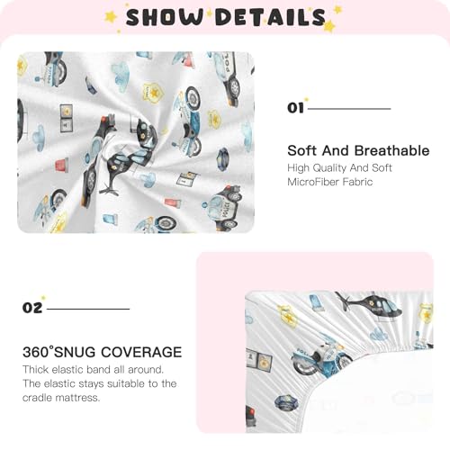 Image of Police Cars Plane Crib Sheets Soft Breathable Fitted Baby Crib Sheets Mattress Cover for Girl Boys, 52 inch x 28 inch x 9 inch