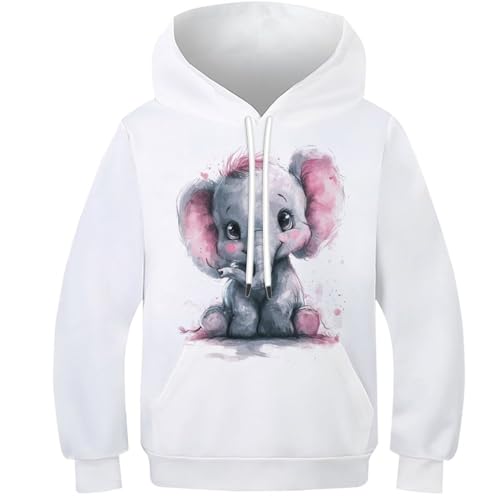 Sweat à capuche enfant imprimé 3D éléphant mignon avec poche pour garçons et filles de 9 à 11 ans
