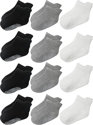 Image of Aroveea Non Slip Grip Ankle Baby Socks 12 Pack for Toddler Boys and Girls Kids,Infant Cute Cotton Baby Socks