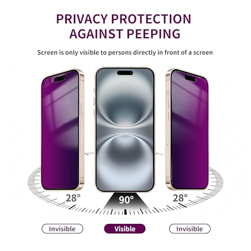 Image of 2 Pack Privacy Screen Protector for iPhone 16 Plus Tempered Glass 6.7inch Private Saver Anti-Spy Eye Protection Anti-Scratch Full Coverage
