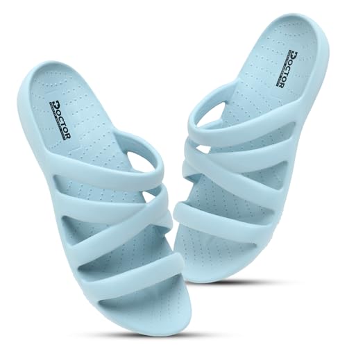 Image of DOCTOR HEALTH SUPER SOFT Women Waterproof Ultra Soft Slipper | Cushion Footbed Flip Flops | Comfortable Light Weight Slippers | Mild Acupressure | Everyday Slip-On, Light Blue, 6