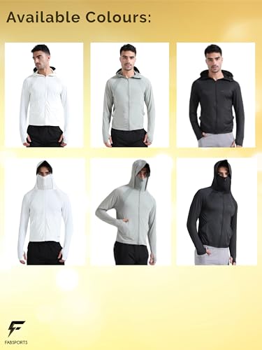 Image of FABSPORTS Men's UPF 50+ Sun Protection Jacket - Lightweight, Full Zip Summer Hoodie with Detachable Hood, Quick-Dry Fabric & Pockets, Ideal for Outdoor Use