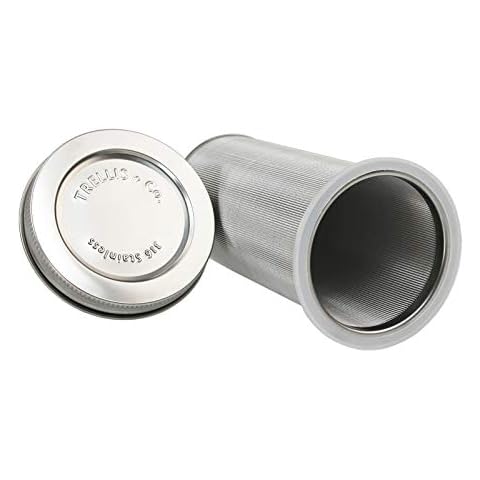Trellis + Co. Cold Brew Coffee Kit | Stainless Steel 80 Micron Mesh Cold Brew Coffee Filter & 316 Stainless Steel Lid | Fits Both Quart & Half Gallon Wide Mouth Mason Jars Cover