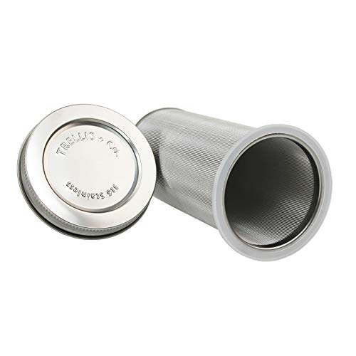 Trellis + Co. Cold Brew Coffee Kit | Stainless Steel 80 Micron Mesh Cold Brew Coffee Filter & 316 Stainless Steel Lid | Fits Both Quart & Half Gallon Wide Mouth Mason Jars
