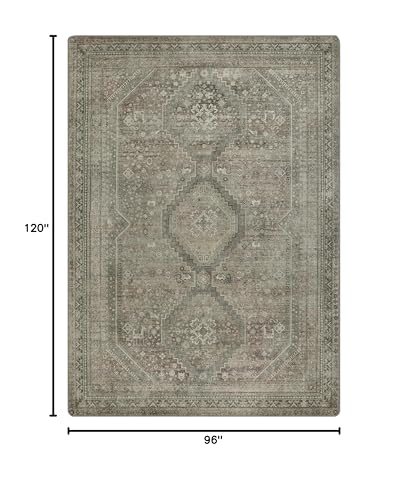 GENIMO 8x10 Area Rug for Living Room, Non Slip Machine Washable Low Pile Large Rug, Sage Indoor Vintage Lightweight for Bedroom, Dining Room & Home Office