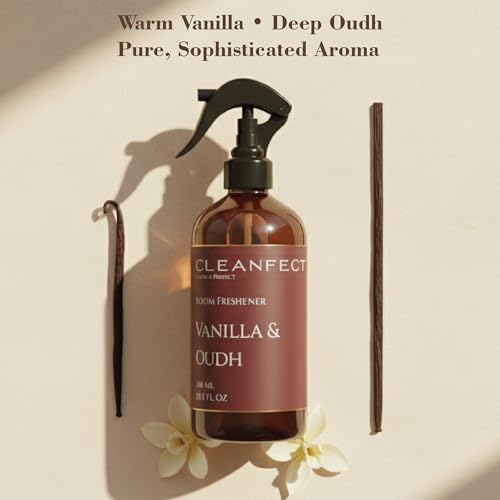 Image of Vanilla & Oudh Room Freshener Spray - Long Lasting Air Freshener for Home, Bathroom & Office | Non-Toxic & Safe Aromatic Spray with Natural Oils (300ml)