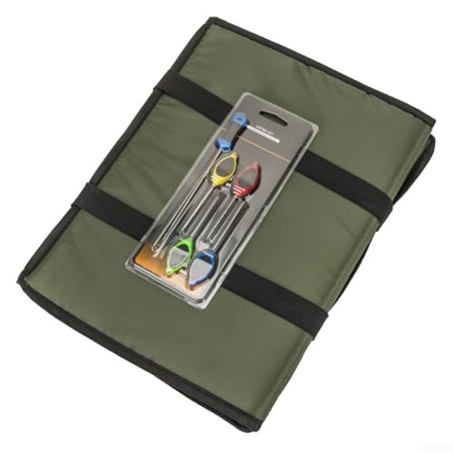 Zoegneer Esterilla plegable para pesca de carpas, ligera, de poliéster verde con algodón perlado y material ABS, 80 x 35 x 1 cm, alfombrilla de aterrizaje y eslinga de pesaje con mango cosido elástico