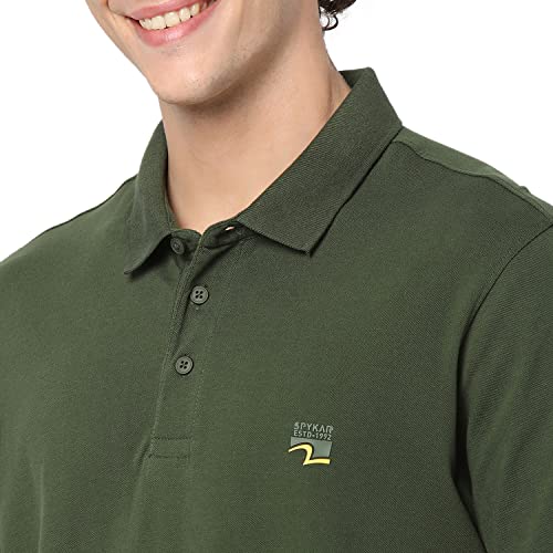 Image of Spykar Men's Slim Fit Polo Neck Half Sleeve Solid Casual T-Shirt