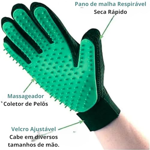 Luva Tira Pelos Pet Escova Nano Magnética para Cães e Gatos Remove Para Banho Tamanho Único (Verde,