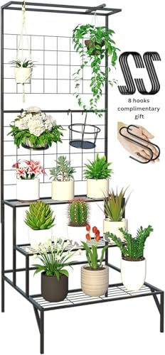 Image of Metal Plant Stand for Balcony, Living Room, Garden, 7 Layer Coating, 24 inches, Round, Galvanised (Black)