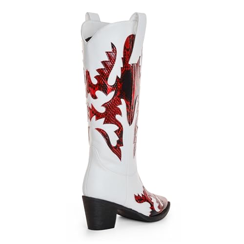 Image of ANN CREEK Women's 'Claremont' Sexy Cowboy Boots Mid Calf Knee-high Patchwork Dressy Cowgirl Western Woman Chunky Heel Pointed Toe Trendy Knee High Tall Boots