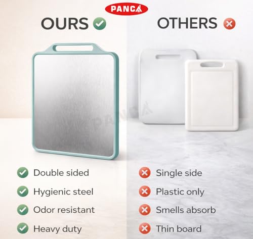 Image of PANCA 2 in1 Large Steel Chopping Cutting Board for Kitchen | Double Sided Stainless Steel Heavy-Duty Cutting Board for Vegetables, Fruits Cutter, Meats | Eco-Friendly and Anti-Microbial (41 x 33cm)