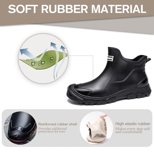 Gugifcto Gummistiefel Herren,Gummistiefel Damen Kurze,Halbhoch Stylische Boots Wasserdicht rutschfest Geeignet Regentag Rutschiger Boden Gartenschuhe Black44EU