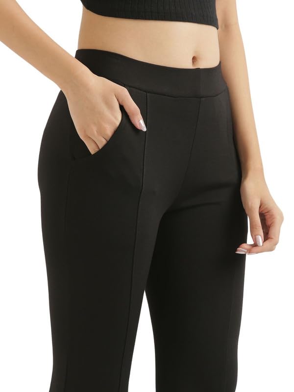 Image of SAADAA Women's Regular Fit High Rise 4-Way Stretchable Pants Yoga, Formal, and Regular Skinny High Waist Leggings 2 Deep Pockets Elastic Waistband Durable Interlock Stitching