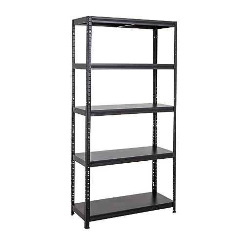 BiGDUG 5-Tier Painted Garage Shelving - Black - Steel Shelving Boards - 1900h x 900w x 400d mm - 90kg Per Shelf UDL (450kg Per Shelving Bay)