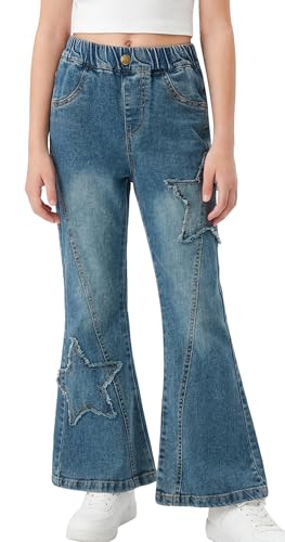 Jeans évasés pour filles patchwork avec taille élastique à poches