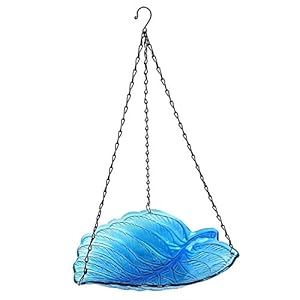 Hanging Bird Bath for Outdoors Glass Bowl Wildbird Dish Feeder for Garden, Patio and Yard, Leaf