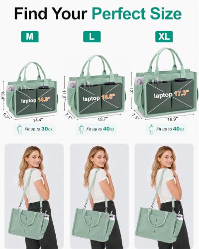 Image of FIORETTO Womens Canvas Tote Bag Purse with Individual Compartment, Zipper Top, Reinforced Bottom & Luggage Sleeve