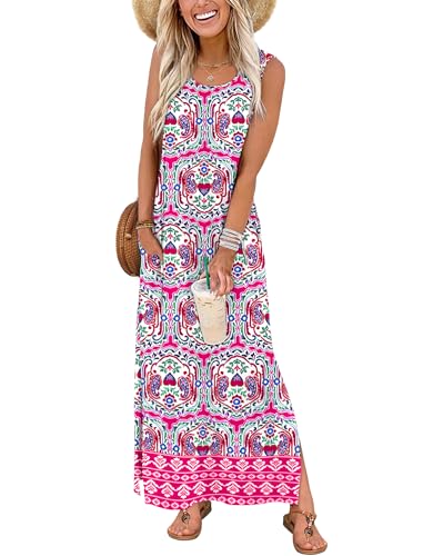 Image of WIHOLL Maxi Dress Summer Dresses 2026 Beach Vacation Clothes Sleeveless Sundresses with Pockets Boho S-3XL
