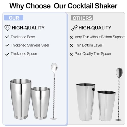 Cocktail Shaker Boston Shaker Set 10 Pcs Professional Bartender Kit Bar Shaker Stainless Steel Drink Shaker Bartending Martini Shaker Tin with 18oz&28oz Mixed Alcohol Shaker Tool for Beginner(Silver) by mwellewm - Image 6