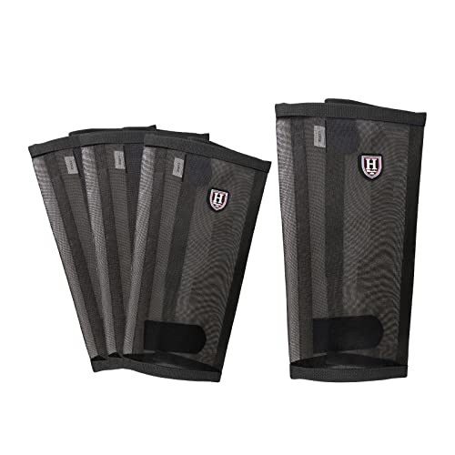 Harrison Howard Leggings holgados para caballo, transpirables, resistentes al desgarro, protectores de piernas de malla fina, botas cómodas para moscas (juego de 4), color negro