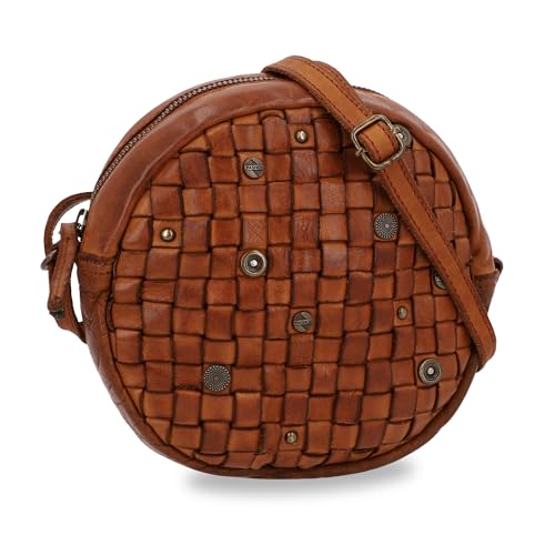 Gusti Leder Umhängetasche – Gabriella Kleine Schultertasche aus Rindsleder im in Braun Flechtoptik-Design mit Metallapplikationen, verstellbarer Trageriemen