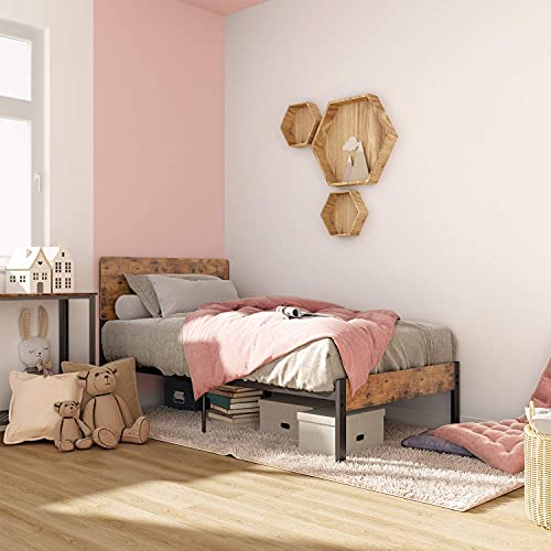 Likimio Twin Bed Frame With Headboard, Strong Steel Slat Support, Tool-Free Assembly, Underbed Storage Space, No Box Spring Needed #TOP1