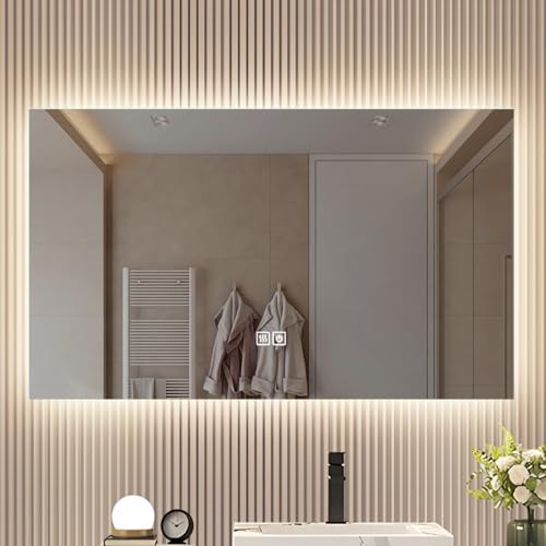 YLSZHY Espejo de baño retroiluminado LED de 80 x 120 cm con botón táctil, antivaho, regulable, espejos de pared grandes con luz, espejo de tocador para pared de baño (80 x 120 cm)
