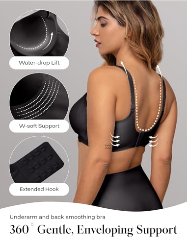 Image of COMFELIE Seamless Wireless T-Shirt Bra for Women, Full Coverage No Underwire with Deep V Neck, U-Back & Lace Trim