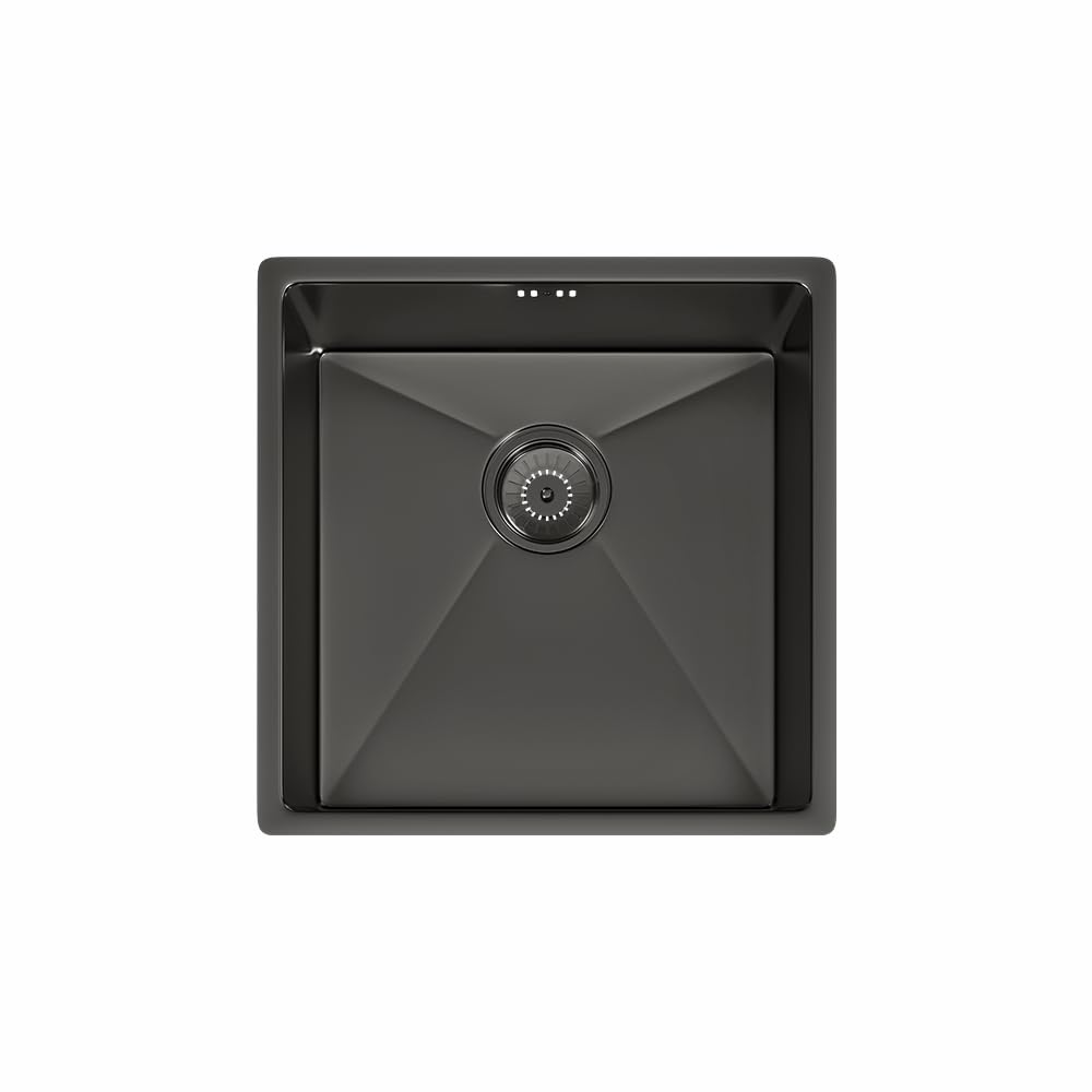 Flode Gun Metal Möckeln | 1.0 Bowl Stainless Steel Kitchen Sink | Inset Or Undermounted | Strainer Wastes Supplied - 440Mm X 440Mm X 200Mm (Gun Metal)