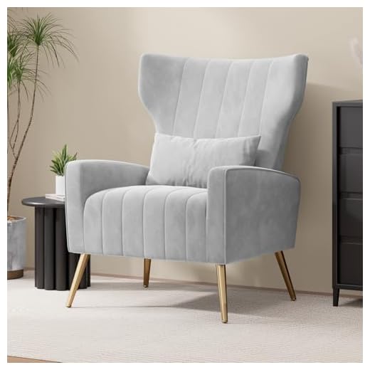 Hawthyhome Armchair Recliner with Comfortable Cushion with Pillow Golden Metal Legs Padded Seat Lounge Couch Armchair for Living room,and Bedroom Gray