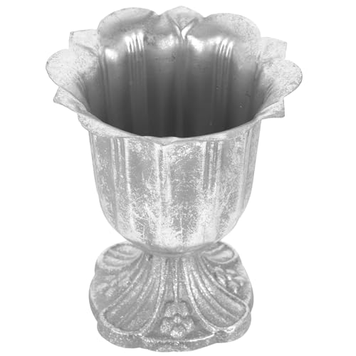 VANZACK European Style Metal Flower Pot with Cast Iron Base, Wedding Roman Column Planter for Porch and Garden Decoration, Vintage Iron Balcony Flower Planter for Indoor and Outdoor Use