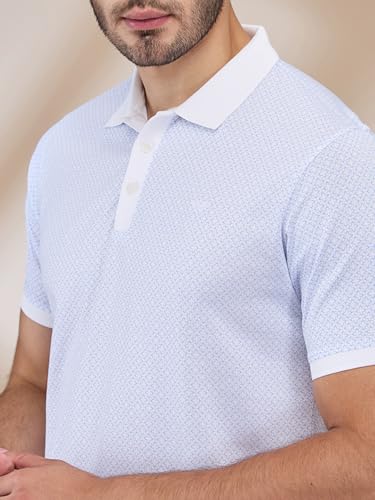 Image of Park Avenue Men Slim Fit Print Pattern Pure Cotton Half Sleeve Polo Neck Formal T-Shirt