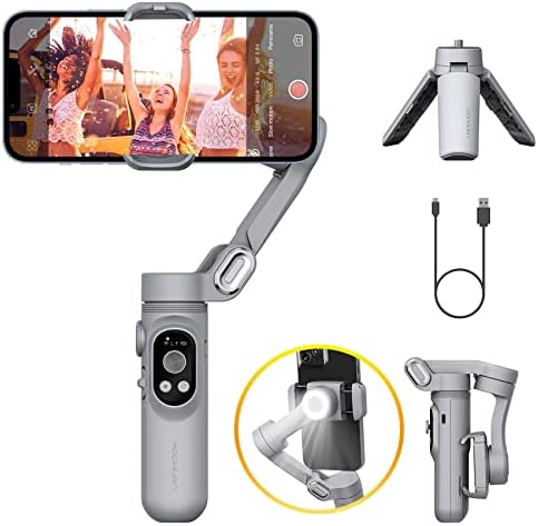 Gimbal Stabilizer for Smartphone w/LED Light Face Tracking Auto-Inception Time-Lapse, Handheld Foldable 3-Axis Phone Gimble for iPhone 13 12 11 Pro/Max/Xs Galaxy S21, YouTube TikTok- AOCHUAN Smart X