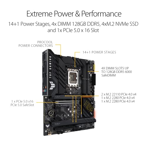 TUF Gaming Z690-PLUS Scheda Madre Gaming ATX, Intel Z690, LGA1700, DDR5, PCI 5.0, 14+1 Fasi di Alimentazione, Intel 2.5Gb LAN, Realtek 7.1 Sorround, 4xM.2, 4xSATA 6GB/s, Aura Sync RGB - Scheda madre - Immagine 2