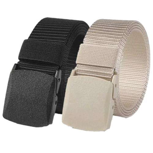 Nylon Tactical Men Belt, Women Breathable Web Waist Belts with Plastic Buckle Extended Size 41 to 71'', 2 Pack