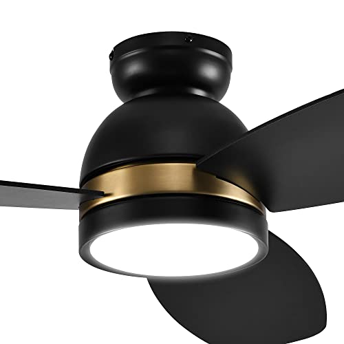 48″ Flush Mount Ceiling Fan with Dimmable LED Light, Modern Ceiling Fan