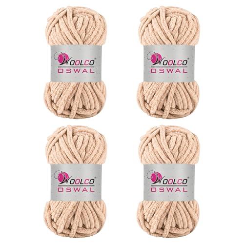Image of Yankie Chenille Supersoft Velvet Yarn, Plushie & Blankie Yarn for Crochet, Knitting, Amigurumi & DIY Crafts (Skin, Pack of 4)