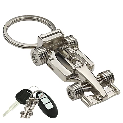 SHENLONG 1pcs Sport Keyring KeyChain,Silver Racing Car Keyri