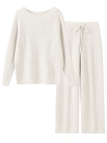 ANRABESS Womens Fuzzy Fleece Lounge Pajama Set 2 Piece Outfits Long Sleeve Top Sweater Pants Loungewear Pj Sets 2025 Fall