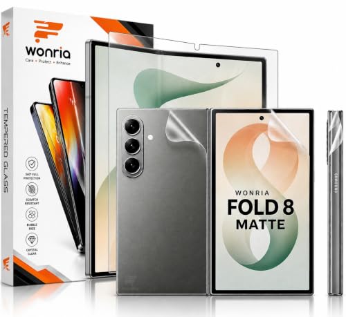 Image of WonRia Set of 4 - Matte Screen Guard Protector Compatible with Samsung Z Fold 8 5G Unbreakable Matte Membrane | Front + Back + Inner + Hinge | 360 TPU Film | Installation Kit