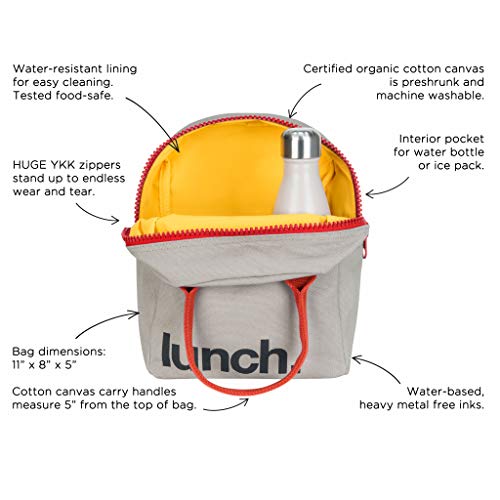 Fluf Zipper Lunch Bag | Reusable Canvas Lunch Box For Women, Men, Kids | Organic Cotton Meal Tote | (Grey Rust) #TOP3