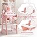 ROBOTIME High Chair for Pretend Play, Wooden Baby Doll Furniture with Safety Belt and Footrest, Fits 18 Inch Dolls, Gift for Ages 3+, White/Pink