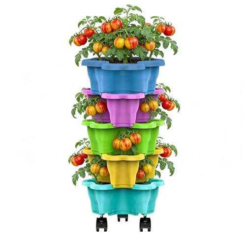 Générique Jardinière Empilable, Tour De Culture De Légumes, Jardinière en Tour avec roulettes, Jardinières Verticale À 4/5 Niveaux, Pots À Légumes...